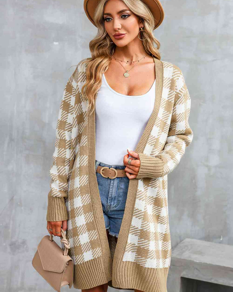 BEAUTIFUL I AM Plaid Open Front Long Sleeve Cardigan
