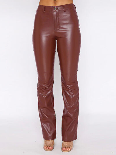BEAUTIFUL I AM PU Leather High Waist Straight Pants