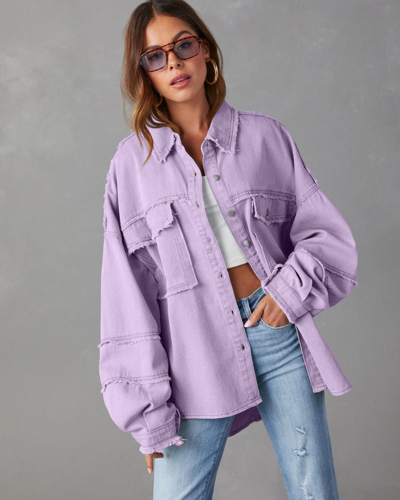 BEAUTIFUL I AM Dropped Shoulder Raw Hem Jacket