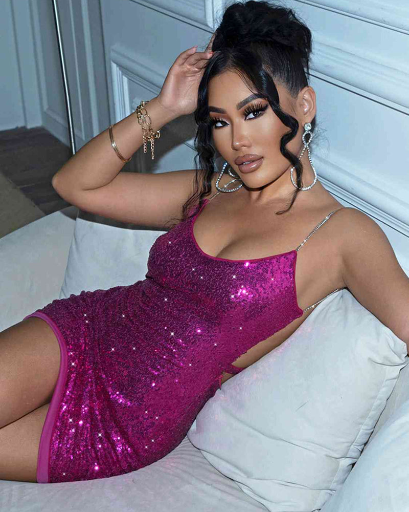 BEAUTIFUL I AM Sequin Cutout Spaghetti Strap Mini Dress
