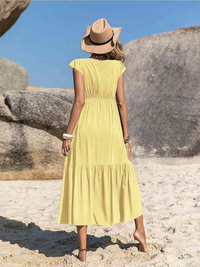 BEAUTIFUL I AM Embroidered Square Neck Ruffle Hem Dress