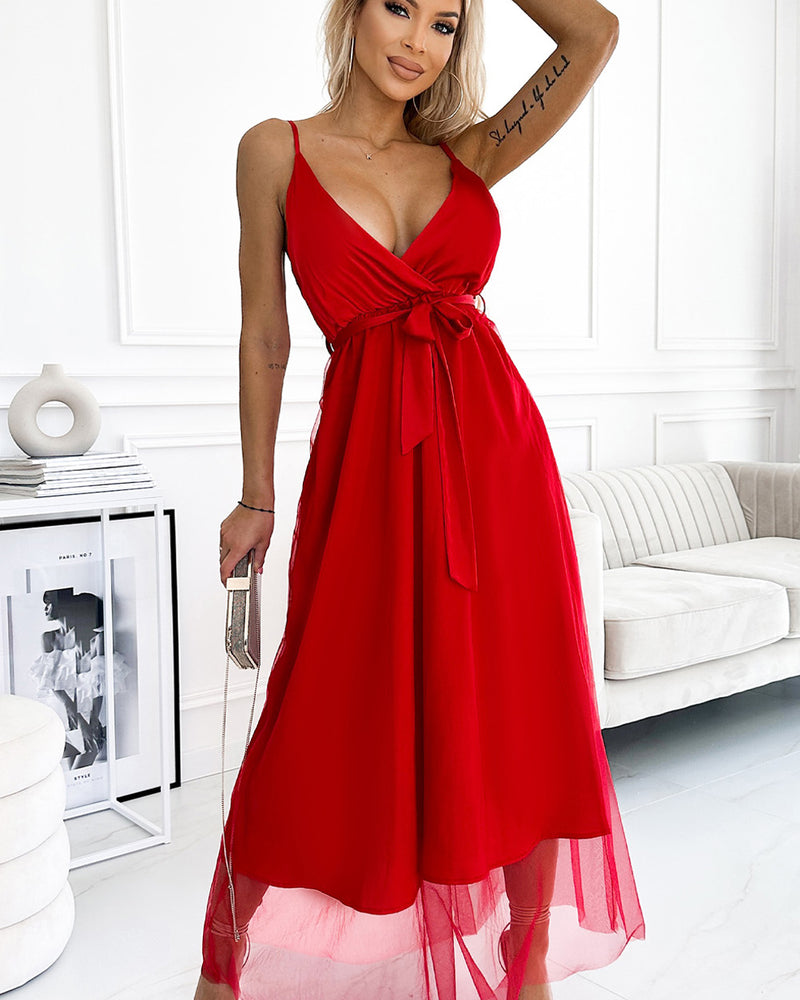 BEAUTIFUL I AM Spaghetti Strap Tie Waist Dress