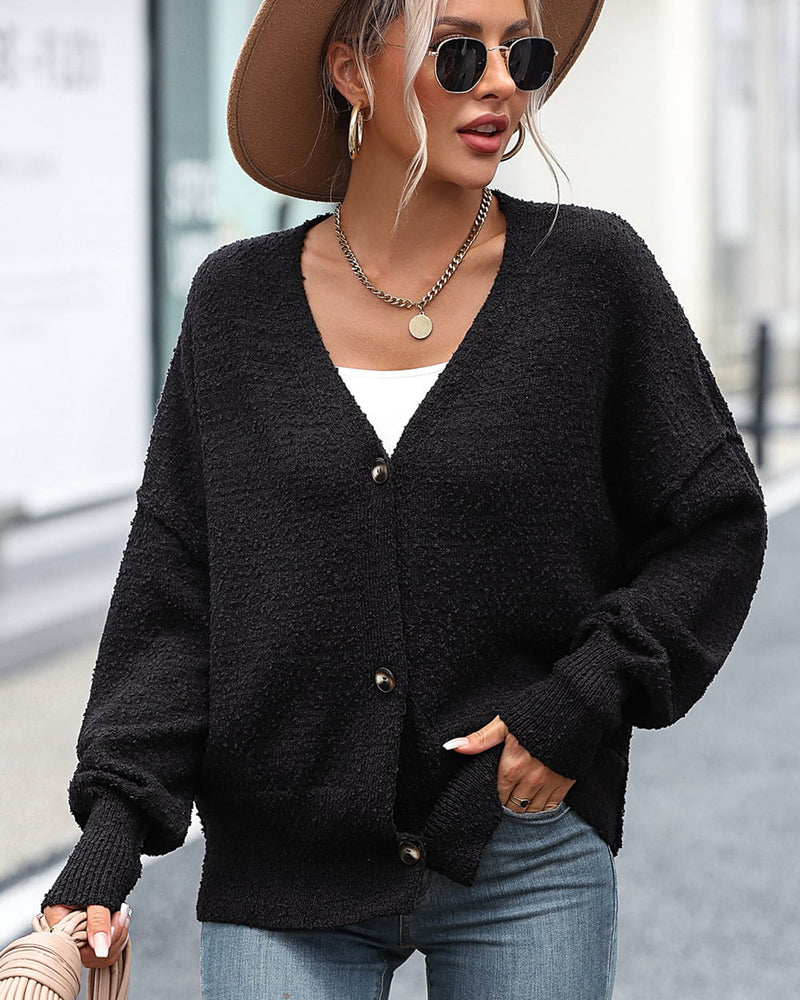 BEAUTIFUL I AM Button-Up Dropped Shoulder Cardigan