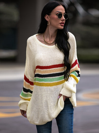 BEAUTIFUL I AM Striped Round Neck Sweater