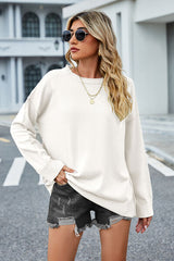 BEAUTIFUL I AM Round Neck Dropped Shoulder Sweater