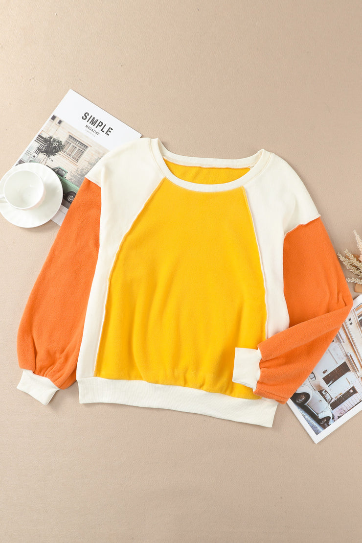 BEAUTIFUL I AM Round Neck Dropped Shoulder Color Block Sweatshirt