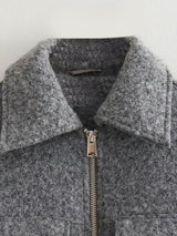 BEAUTIFUL I AM Zip Up Collared Neck Cropped Jacket with Pockets