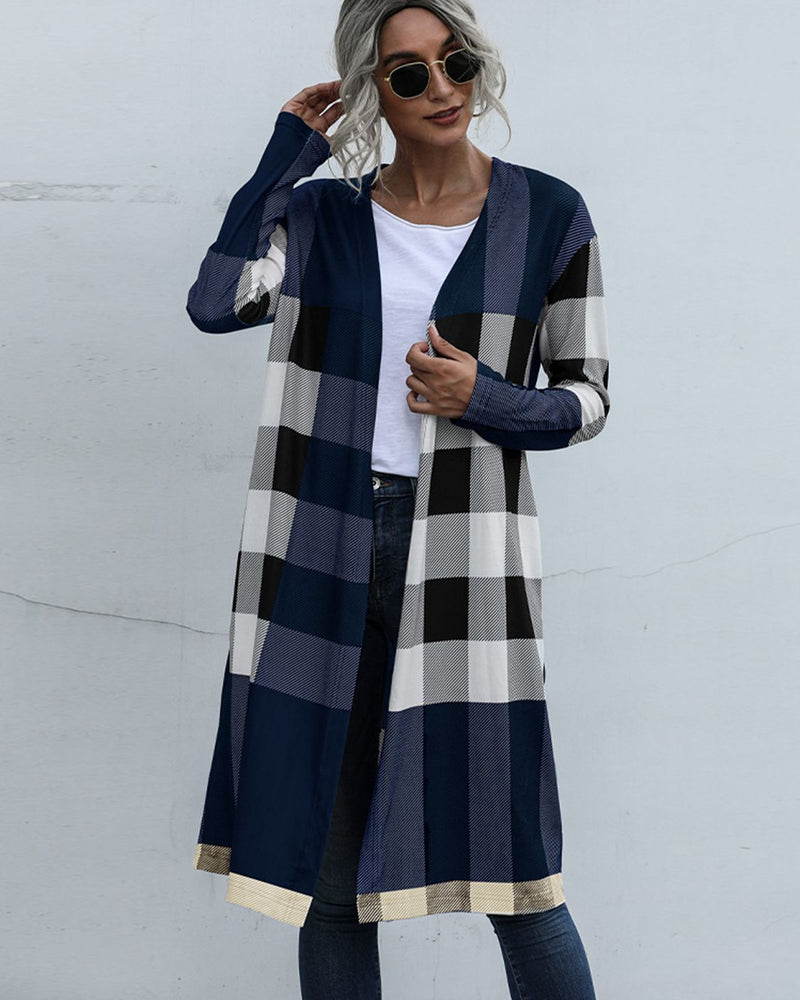 BEAUTIFUL I AM Plaid Open Front Longline Cardigan
