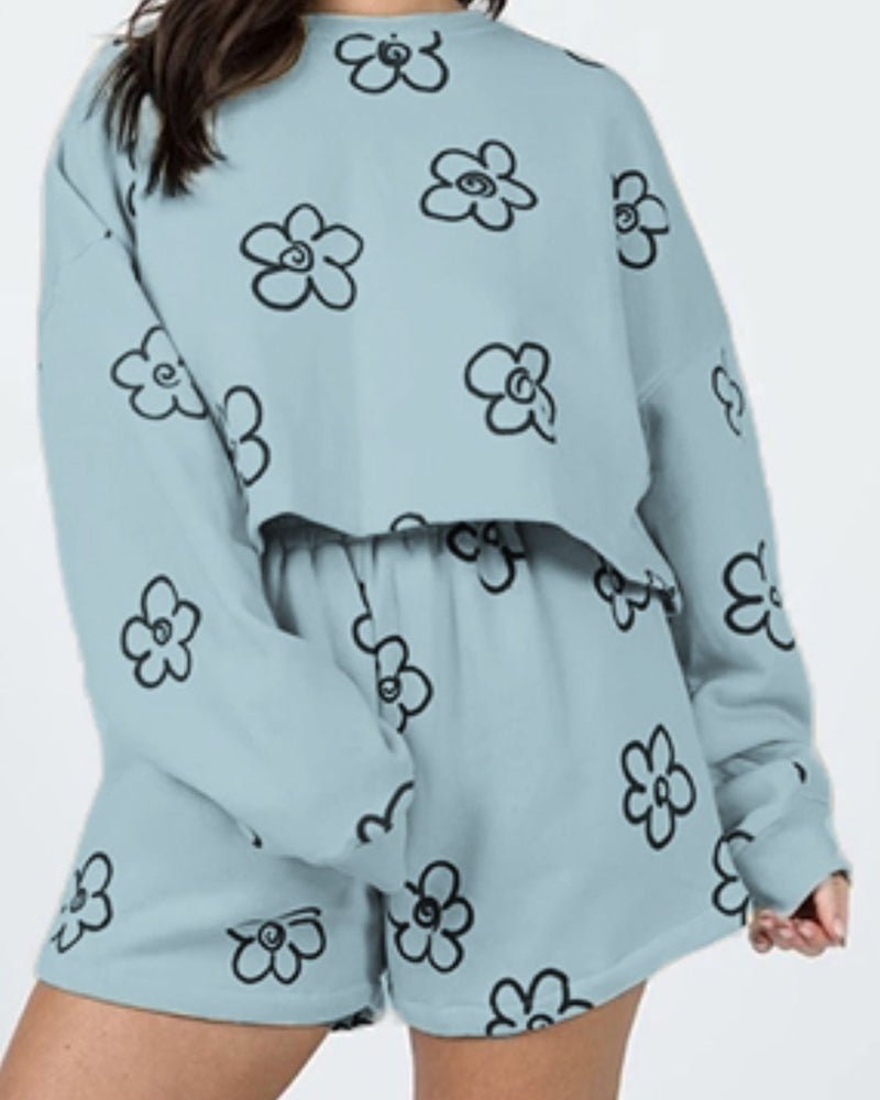 BEAUTIFUL I AM Floral Dropped Shoulder Sweatshirt and Shorts Set