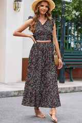BEAUTIFUL I AM Printed Tie Back Cropped Top and Maxi Dress Set