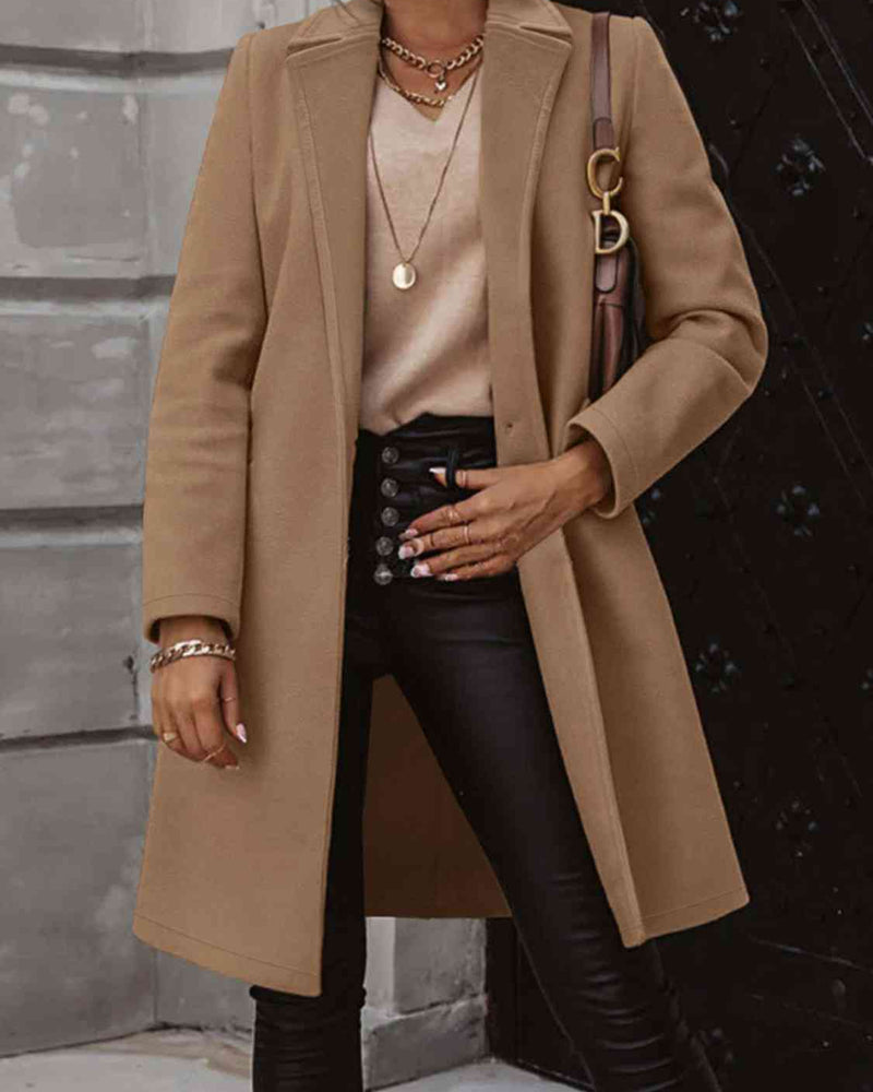 BEAUTIFUL I AM Collared Neck Button Up Long Sleeve Jacket Coat