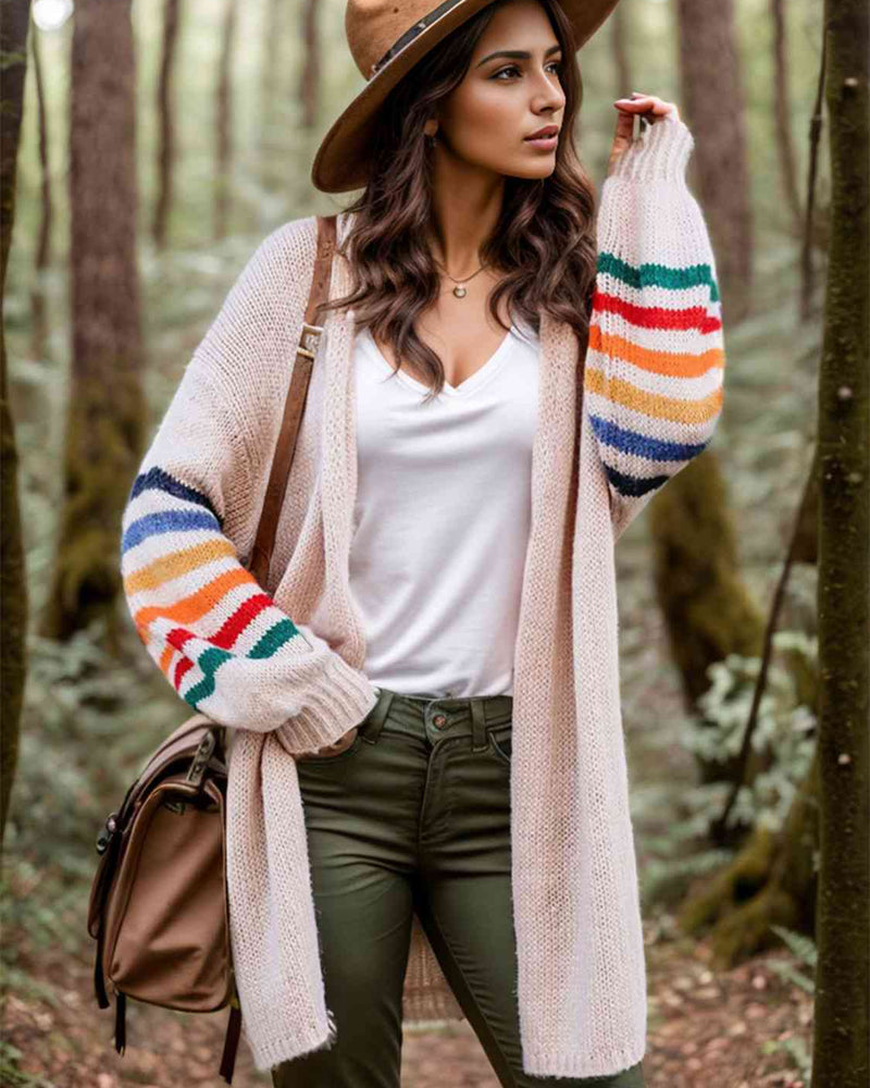 BEAUTIFUL I AM Striped Open Front Long Sleeve Cardigan