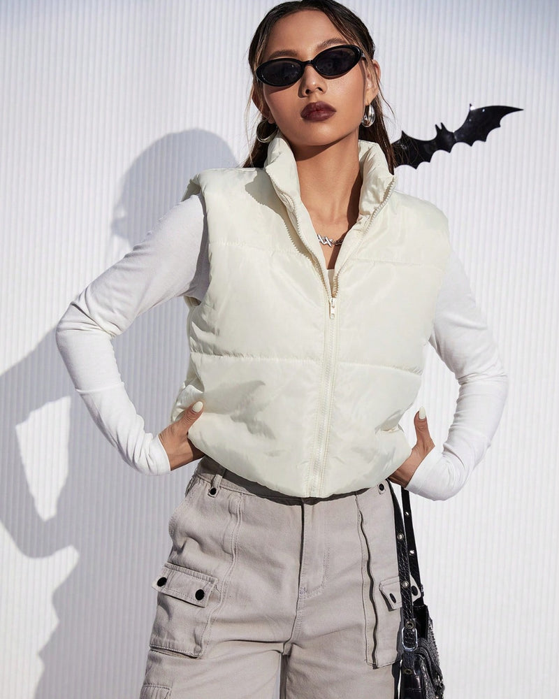 BEAUTIFUL I AM Zip-Up Puffer Vest Jacket