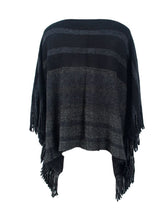 BEAUTIFUL I AM Striped Boat Neck Poncho with Fringes
