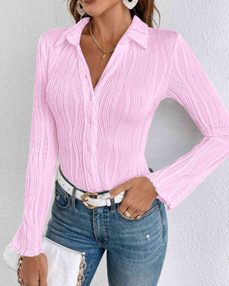 BEAUTIFUL I AM Collared Neck Long Sleeve Shirt