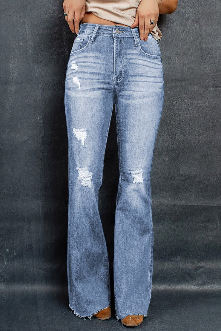 BEAUTIFUL I AM Distressed Raw Hem Flare Jeans