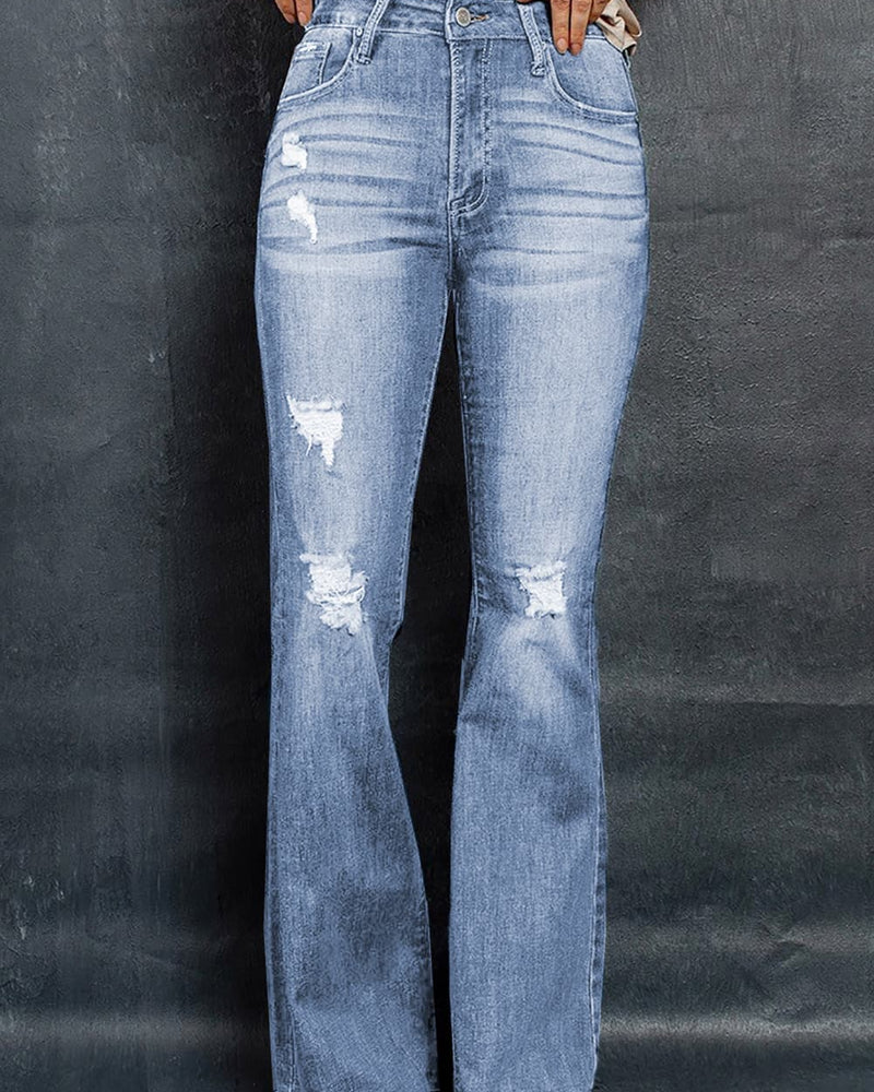 BEAUTIFUL I AM Distressed Raw Hem Flare Jeans