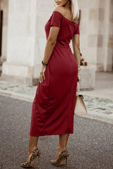 BEAUTIFUL I AM Off-Shoulder Short Sleeve Split Dress