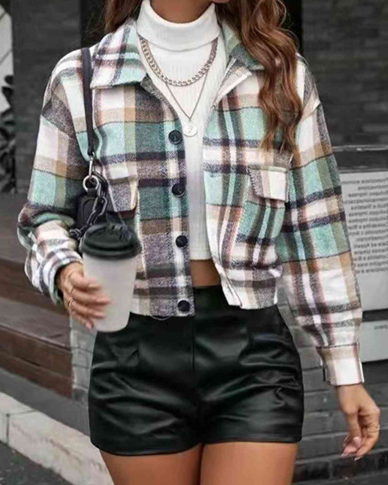 BEAUTIFUL I AM Plaid Collared Neck Button Down Jacket