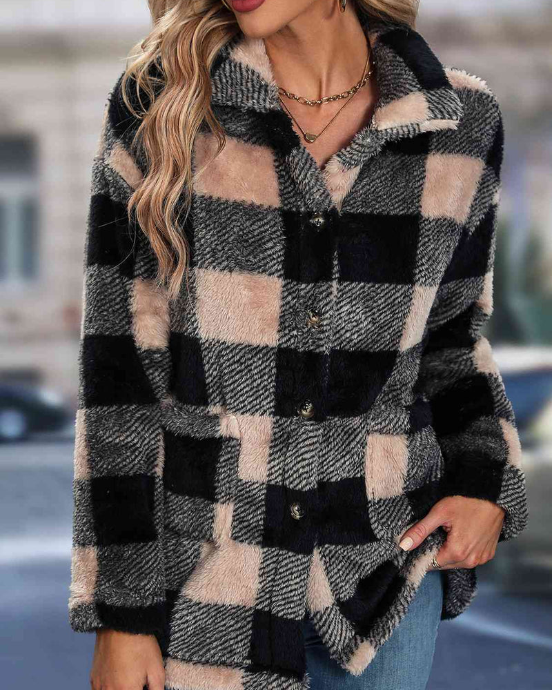 BEAUTIFUL I AM Plaid Button Up Collared Neck Jacket