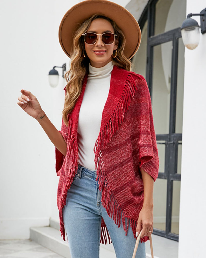 BEAUTIFUL I AM Fringe Detail Open Front Poncho