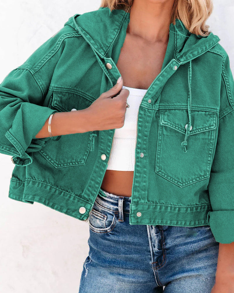 BEAUTIFUL I AM Hooded Dropped Shoulder Denim Jacket