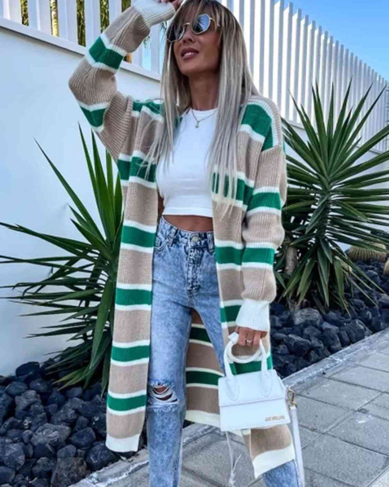 BEAUTIFUL I AM Striped Open Front Longline Cardigan