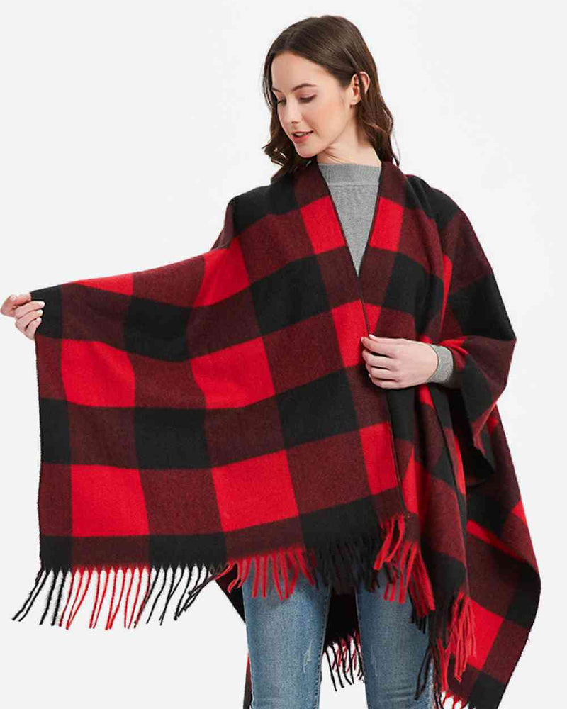 BEAUTIFUL I AM Plaid Fringe Detail Polyester Scarf