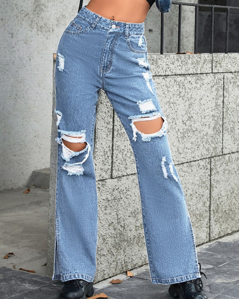 BEAUTIFUL I AM Distressed Slit Jeans
