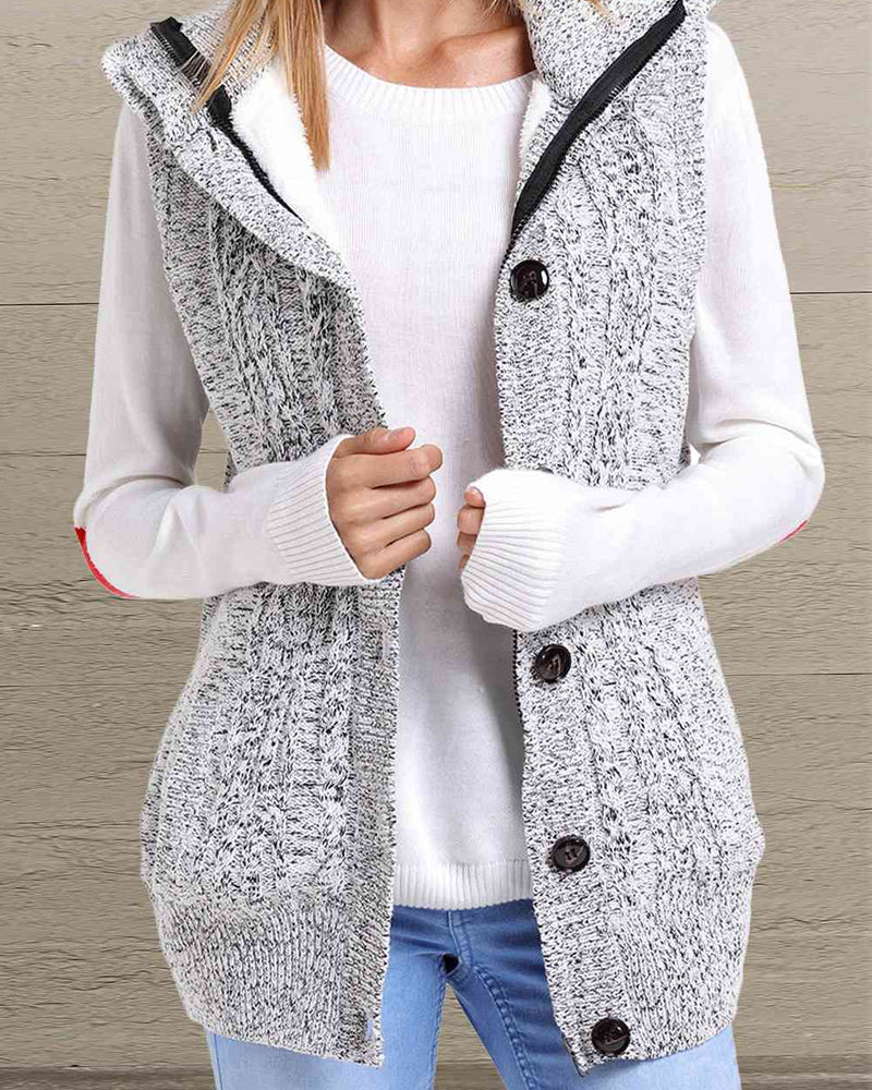 BEAUTIFUL I AM Button and Zip Closure Hooded Sweater Vest