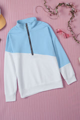 BEAUTIFUL I AM Contrast Zip-Up Collared Neck Dropped Shoulder Blouse Shirt