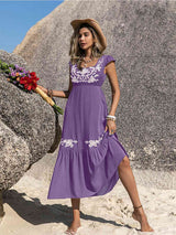 BEAUTIFUL I AM Embroidered Square Neck Ruffle Hem Dress