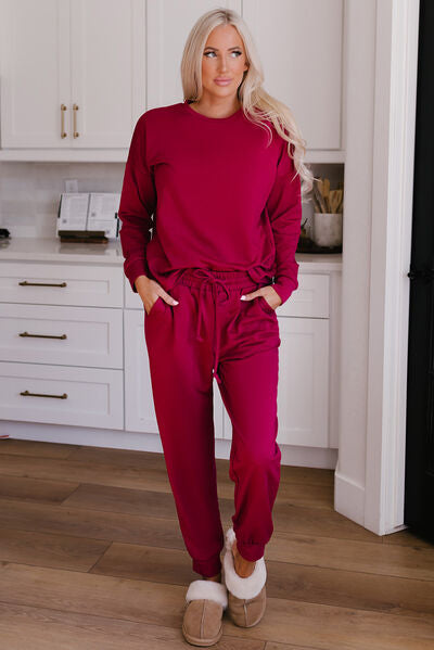 BEAUTIFUL I AM Round Neck Top and Drawstring Pants Lounge Set
