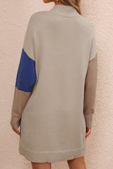 BEAUTIFUL I AM Color Block Mock Neck Dropped Shoulder Sweater Dress