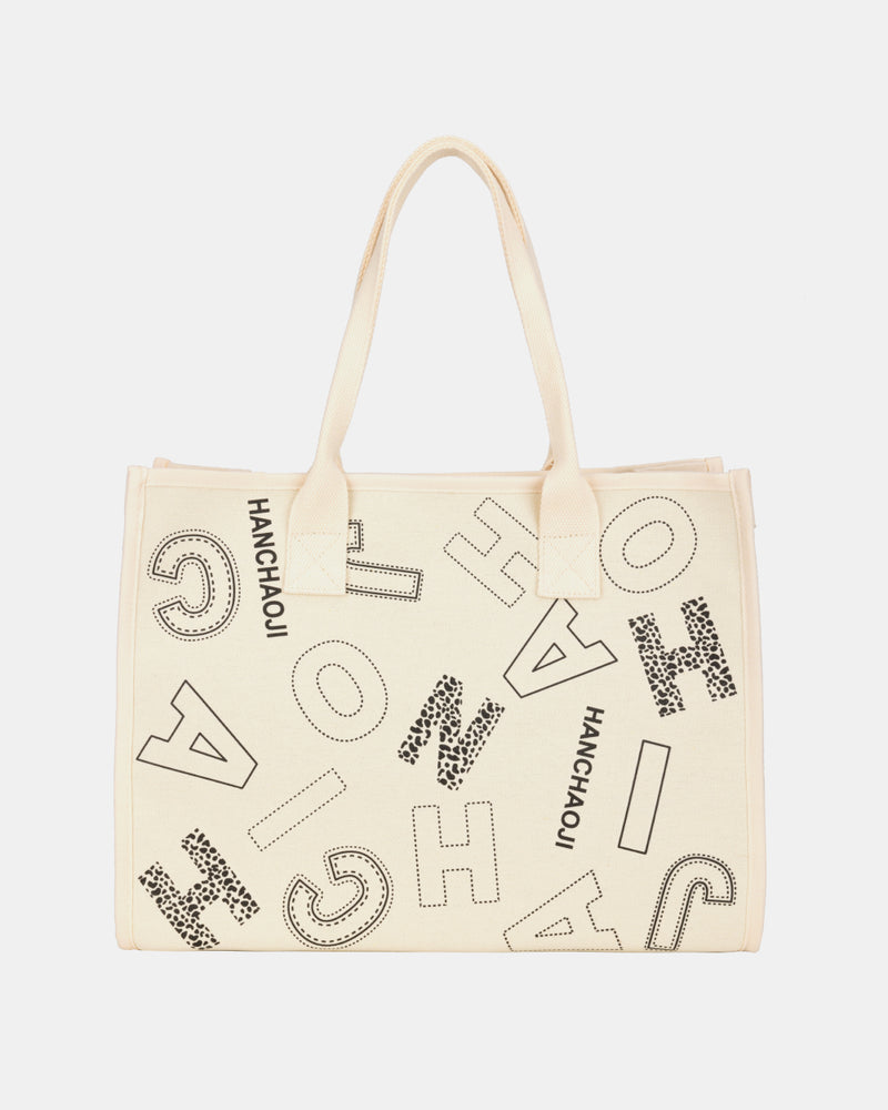 BEAUTIFUL I AM Letter Print Canvas Tote Bag