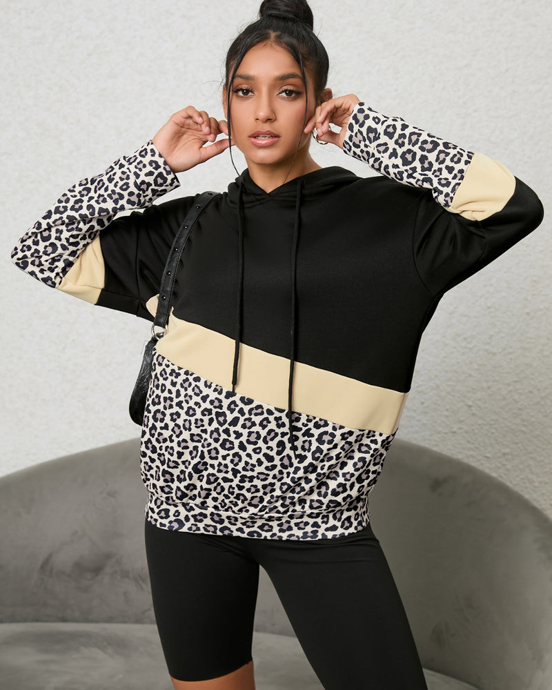 BEAUTIFUL I AM Leopard Color Block Hoodie
