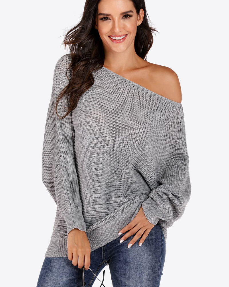 BEAUTIFUL I AM One Shoulder Dolman Sleeve Sweater