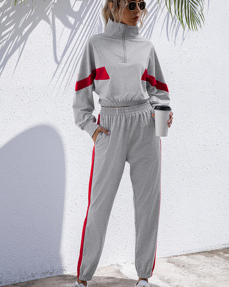 BEAUTIFUL I AM Turtle Neck Long Sleeve Zip-Up Top Long Pants Active Wear Set