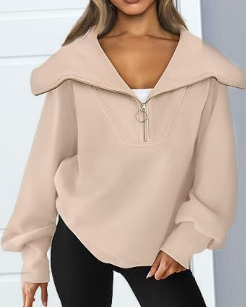 BEAUTIFUL I AM Half-Zip Lantern Sleeve Top Shirt