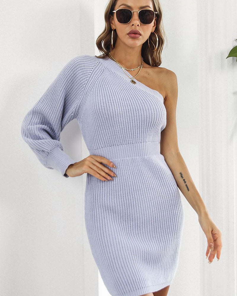 BEAUTIFUL I AM One Shoulder Raglan Sleeve Pencil Sweater Dress