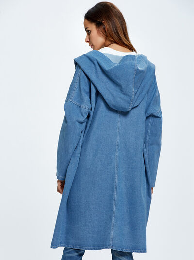 BEAUTIFUL I AM Button Up Dropped Shoulder Hooded Denim Top