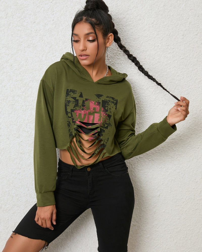 BEAUTIFUL I AM Cutout Long Sleeve Hoodie
