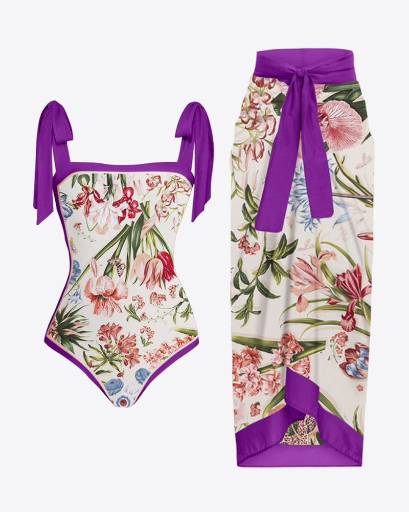 BEAUTIFUL I AM Floral Tie Shoulder Two-Piece Swim Set