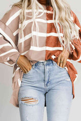 BEAUTIFUL I AM Striped Dropped Shoulder Round Neck Blouse Shirt