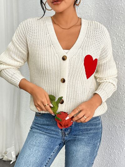 BEAUTIFUL I AM Heart Button Up Dropped Shoulder Cardigan