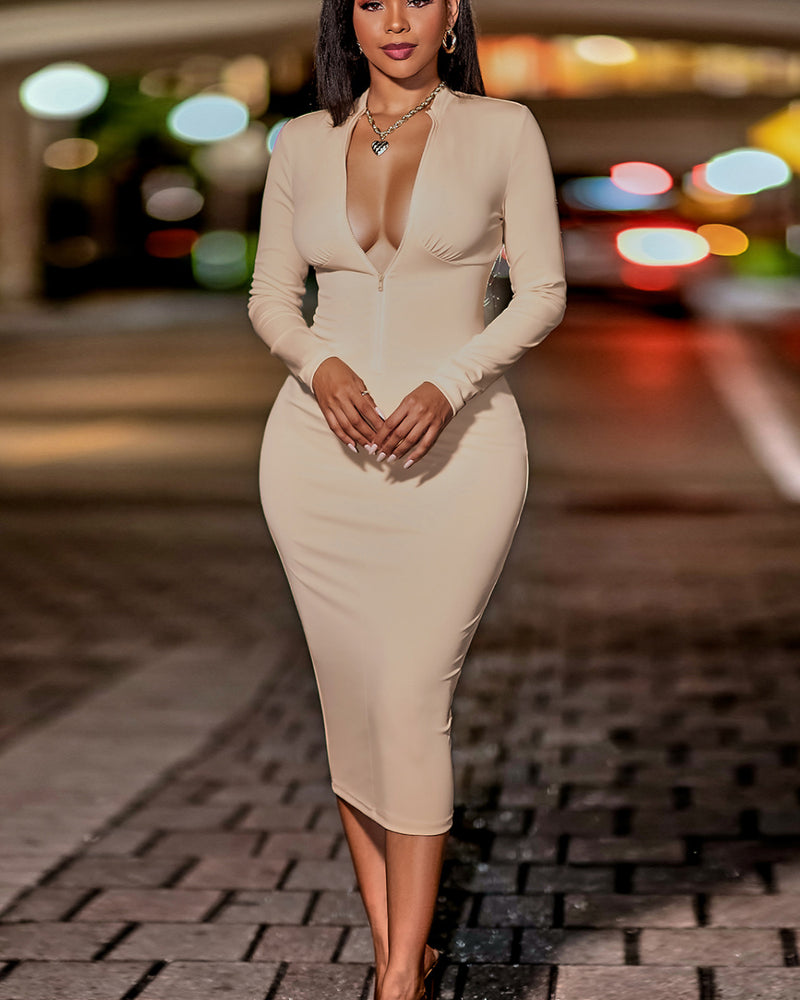 BEAUTIFUL I AM Zip Up Cutout Drawstring Detail Dress