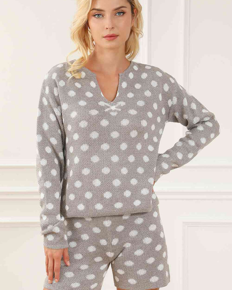 BEAUTIFUL I AM Polka Dot Notched Neck Top and Shorts Set