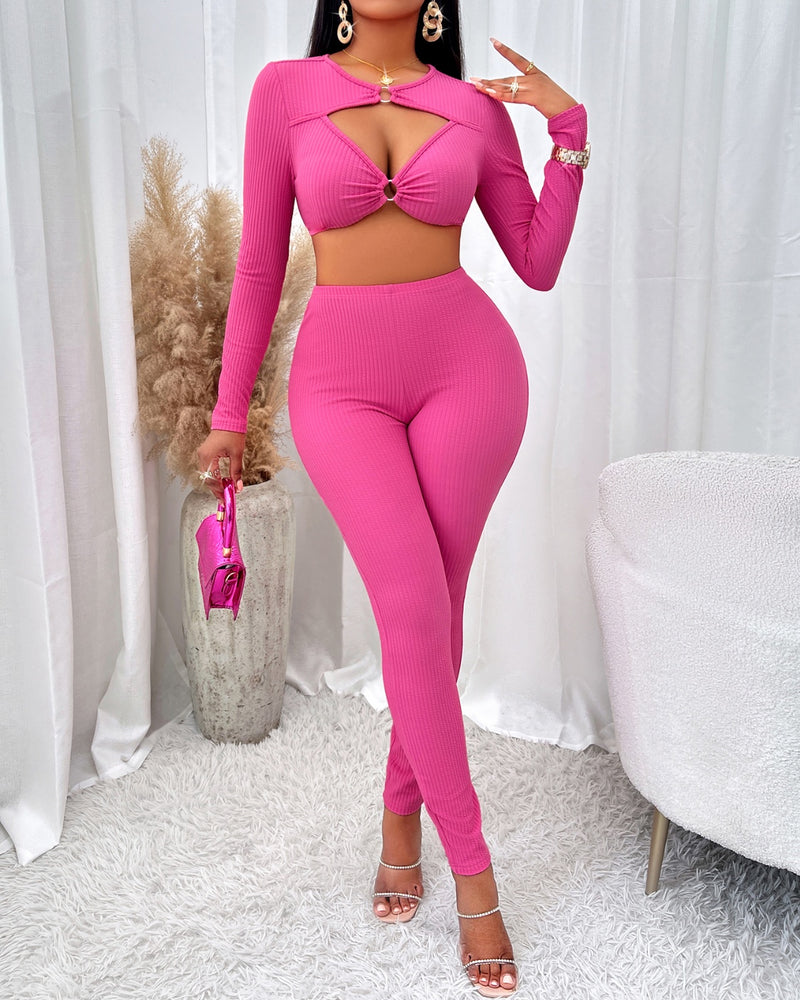 BEAUTIFUL I AM Cutout Cropped Top and Leggings Pants Set