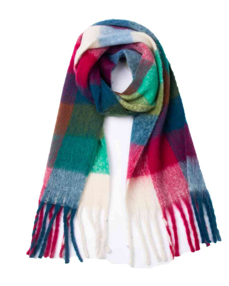 BEAUTIFUL I AM Plaid Fringe Detail Polyester Scarf