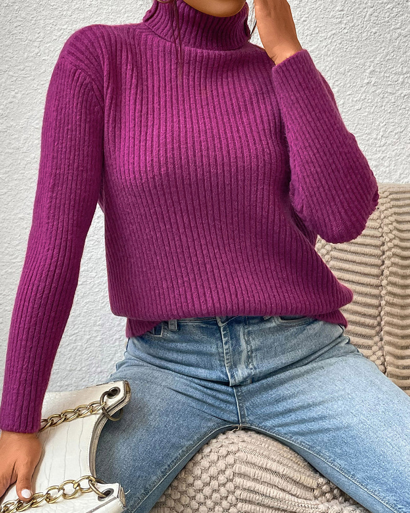 BEAUTIFUL I AM Ribbed Turtle Neck Long Sleeve Sweater